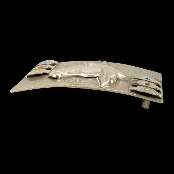 Vintage Silver Tone Horse Head‎ Belt Buckle Western Cowboy Rhinestone Accents